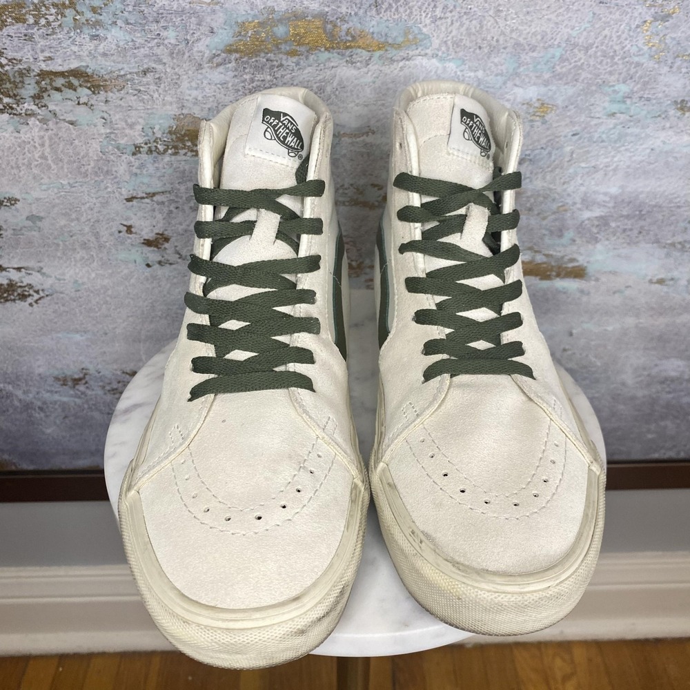 Vans Sk8-Hi Shoes Mens Size 8.5 White Green High Top Skate Sneakers Leather - Picture 3 of 11